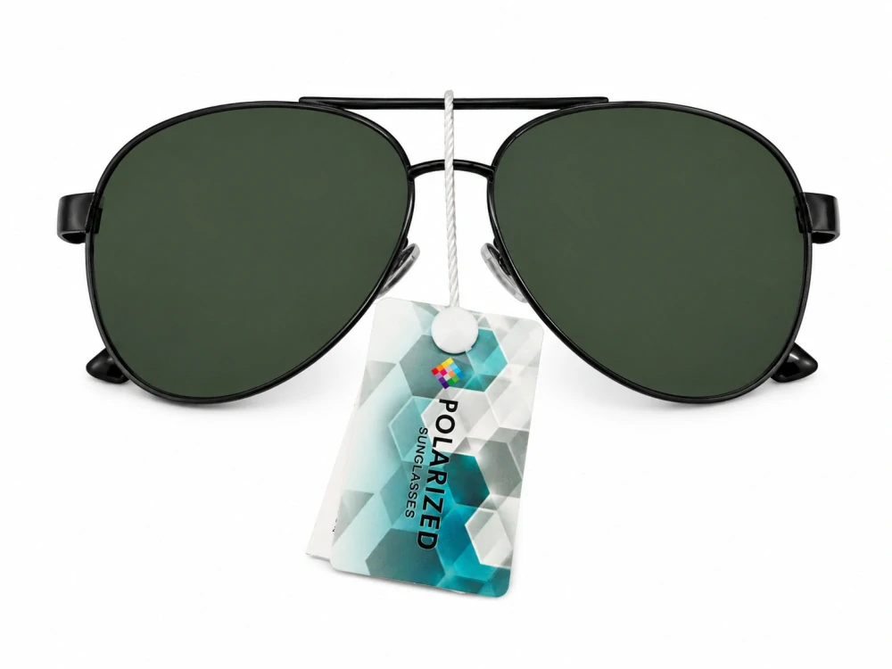 Polarizační unisex sluneční brýle ZHglasses P6953 se zelenými skly, černý kovový rámeček, UV400, Cat.3