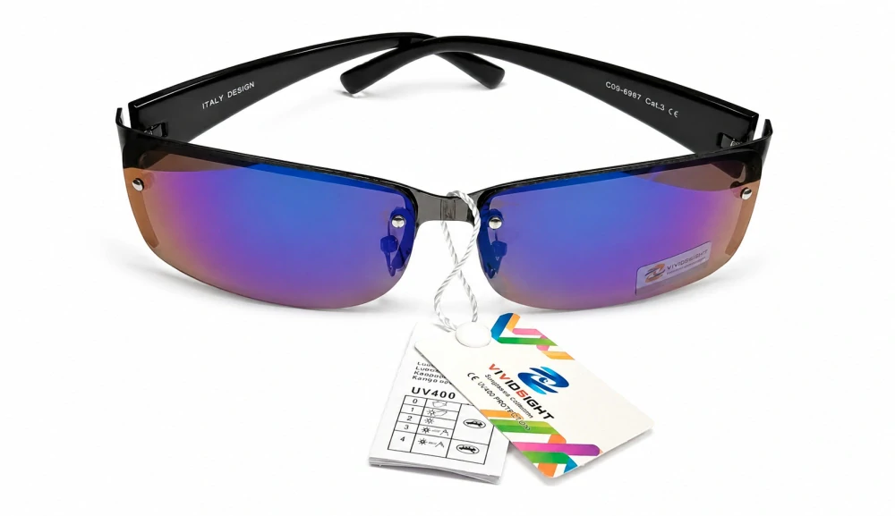 Sluneční unisex brýle ZHglasses C09-6987, černý rám / modrá zrcadlová skla, Cat.3