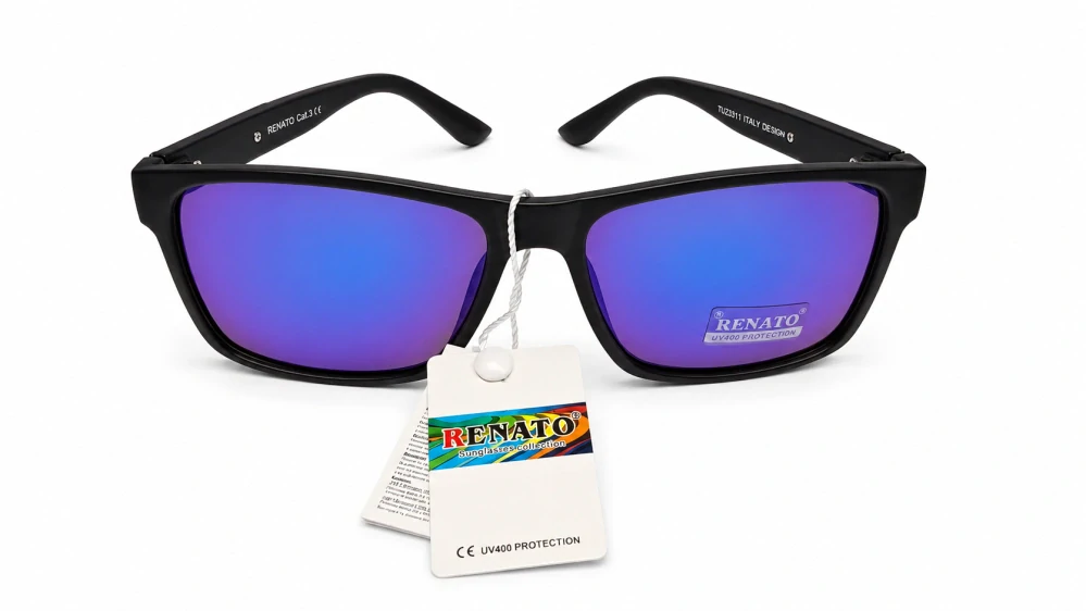 Sluneční unisex brýle Renato TU23311, černý rám / modrá zrcadlová skla, Cat.3