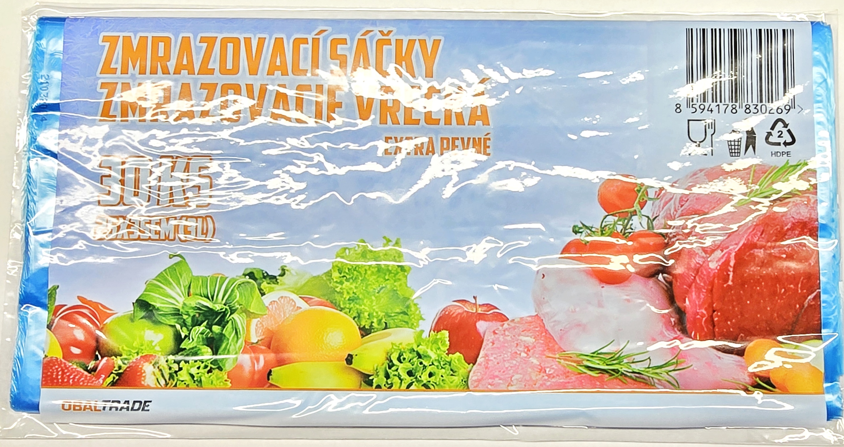 Zamrazovací sáčky na potraviny ObalTrade 25x35 cm 3L, 30 ks – mikrotenové sáčky s popisovacím polem a závěsnou lištou