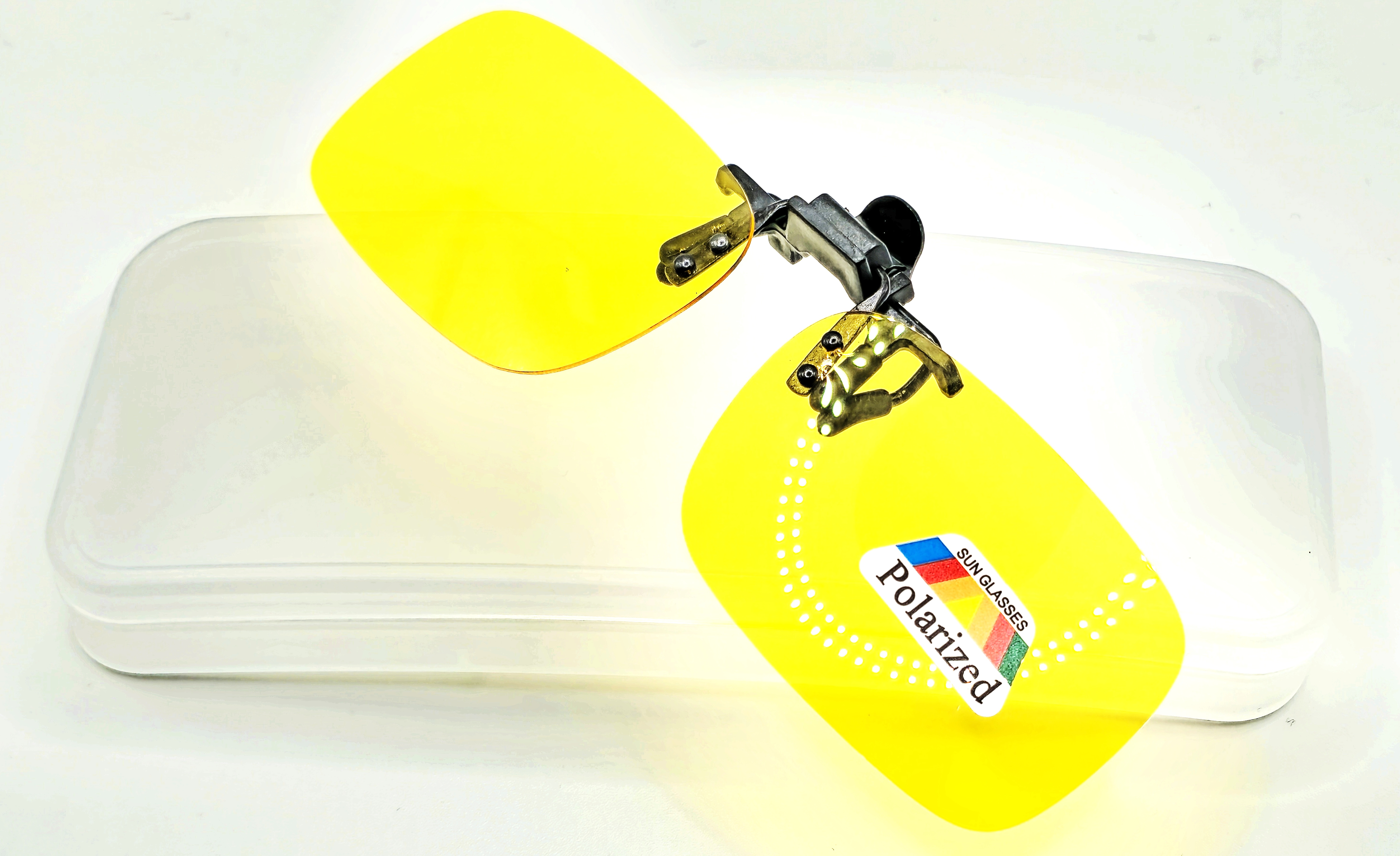 QiiM P-11 polarizační klips | Žlutý polarizační klip | Klip na brýle s pouzdrem