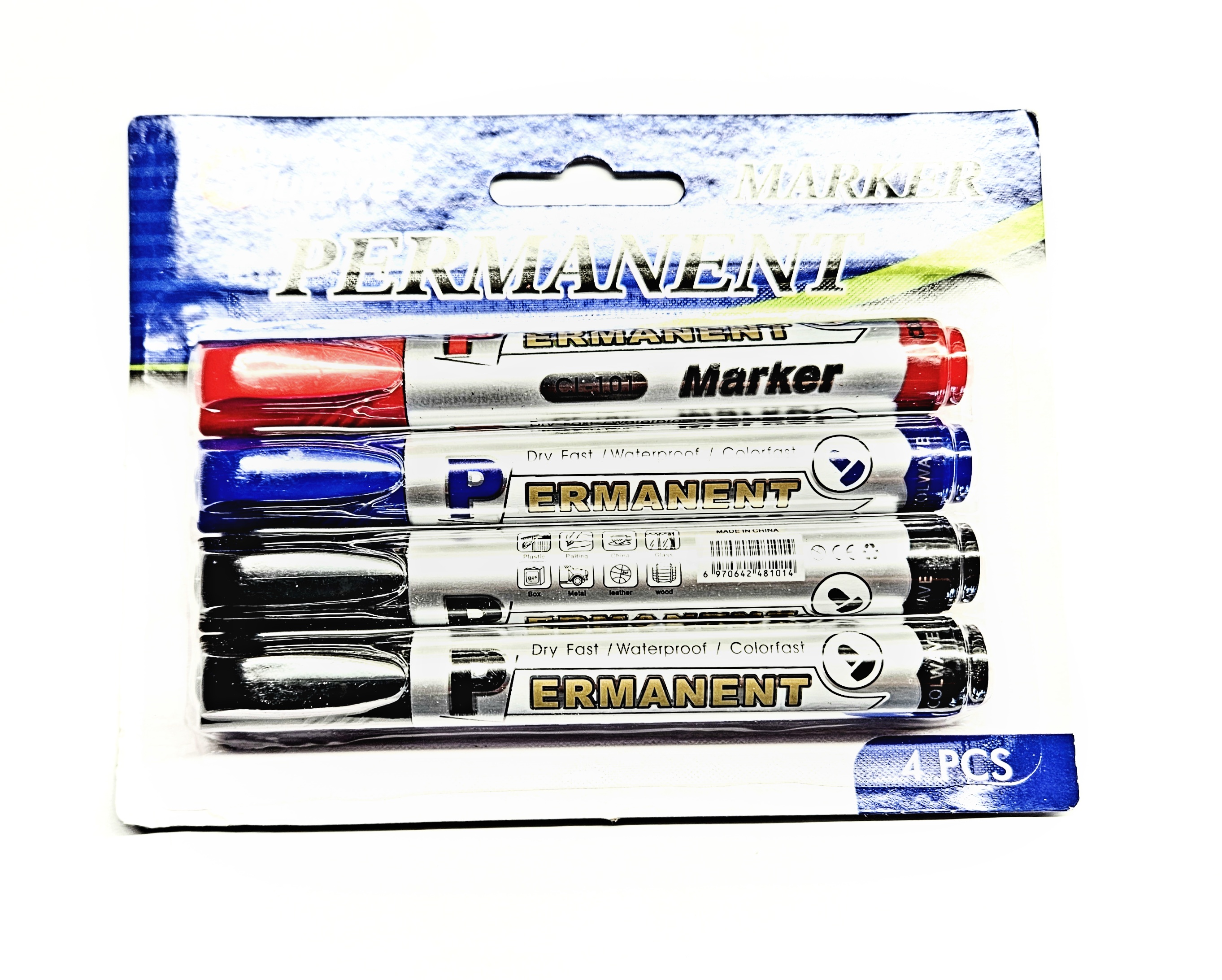 QiiM CL-101 Barevné Voděodolné Fixy, Sada 4 ks, Multipovrchové, Kulatý Hrot