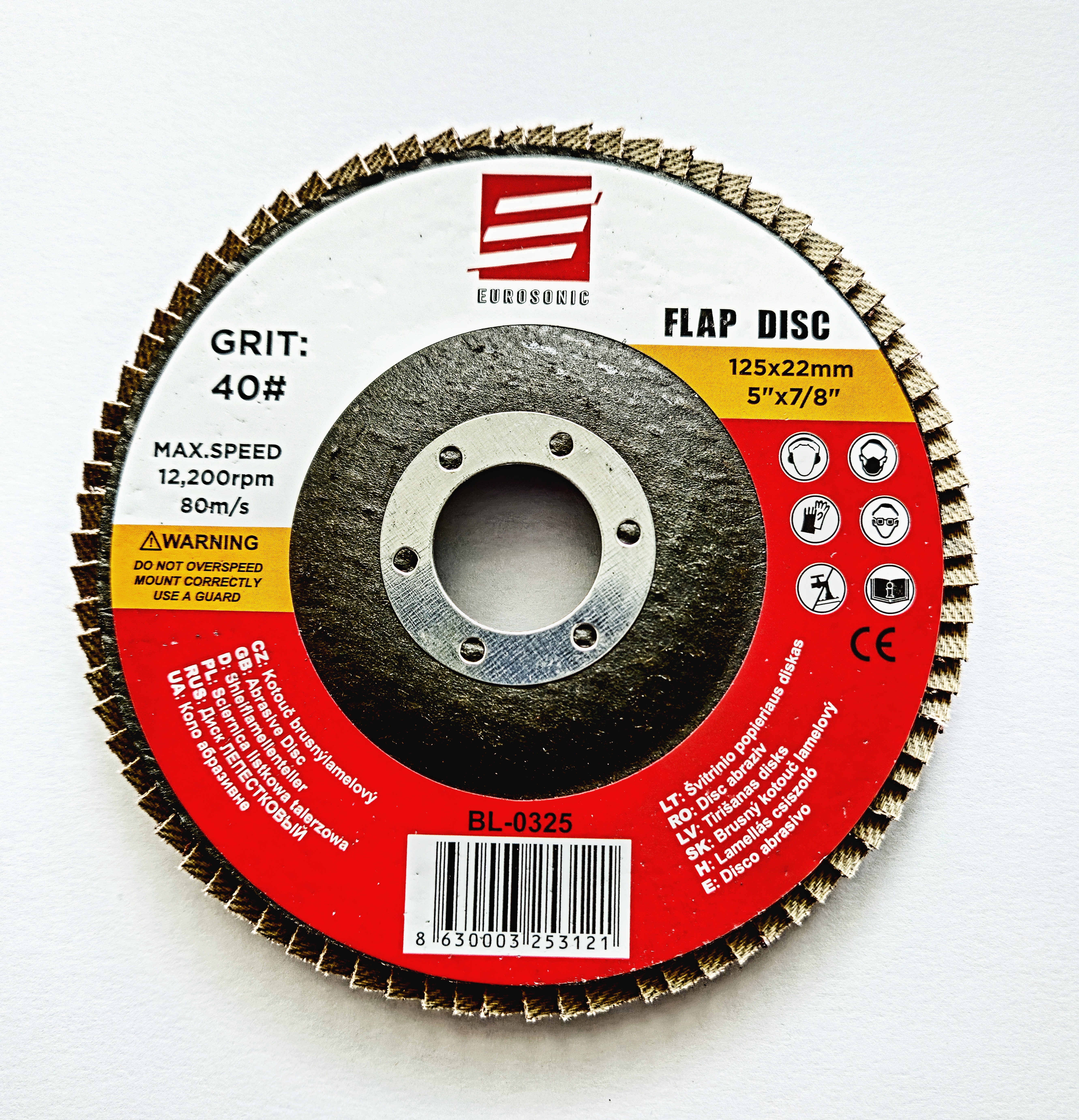 Eurosonic Lamelový Brusný Kotouč, 125x22,2mm, Zrnitost A40, 12200 ot/min
