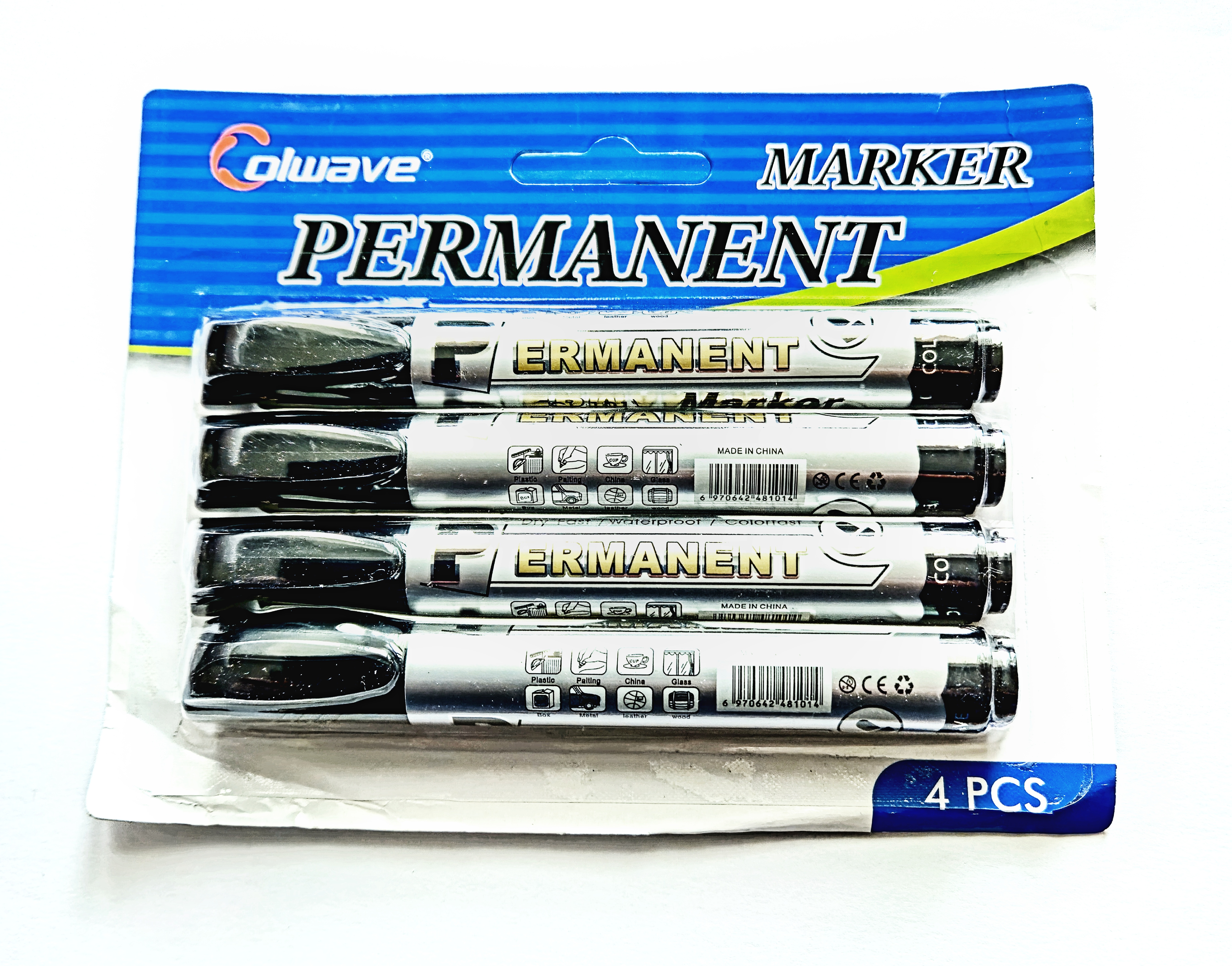 QiiM CL-101 Sada Černých Voděodolných Fixů, 4 ks, Silný Kulatý Hrot