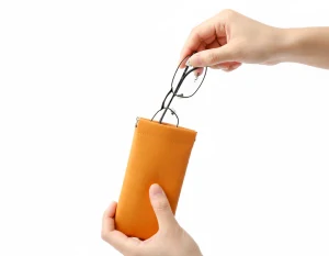 Pouzdro na brýle QiiM MP-11 oranžové, měkké, pružinové, eko kůže