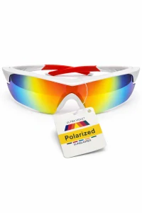 SURPASSGLASS TR2603P cyklistické polarizační sluneční brýle, bílo-červené rámečky, zrcadlové, UV400, Cat.3, unisex
