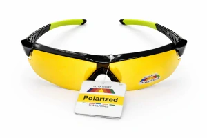 SURPASSGLASS TR2603P cyklistické polarizační sluneční brýle, černo-pistáciové, žlutá skla, UV400, Cat.3, unisex