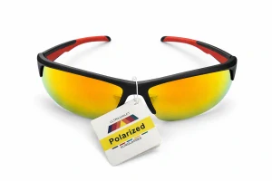 SURPASSGLASS F5308P sportovní polarizační sluneční brýle, černé, červeno-žlutá zrcadlová skla, UV400, Cat.3, unisex
