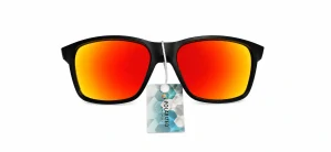 Polarizační unisex sluneční brýle ZHglasses C04-6410 s ohnivým červeno-žlutým zrcadlem, modro-šedá skla, matný černý rámeček, UV400, Cat.3