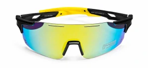 Sportovní polarizační unisex sluneční brýle ZHglasses 9351P se žluto-modrým zrcadlovým štítem, černý polorám, UV400, Cat.3