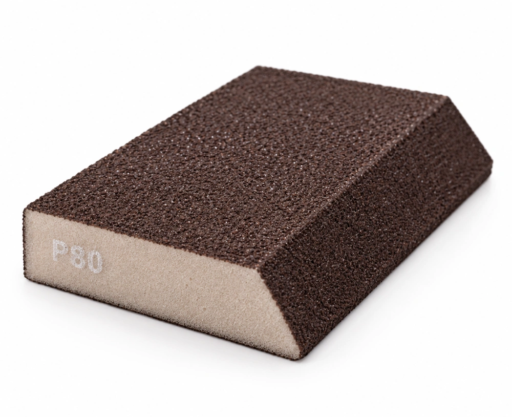 Nakida brusná houba P80 s úhlovou stranou 120 × 90 × 25 mm, hnědá