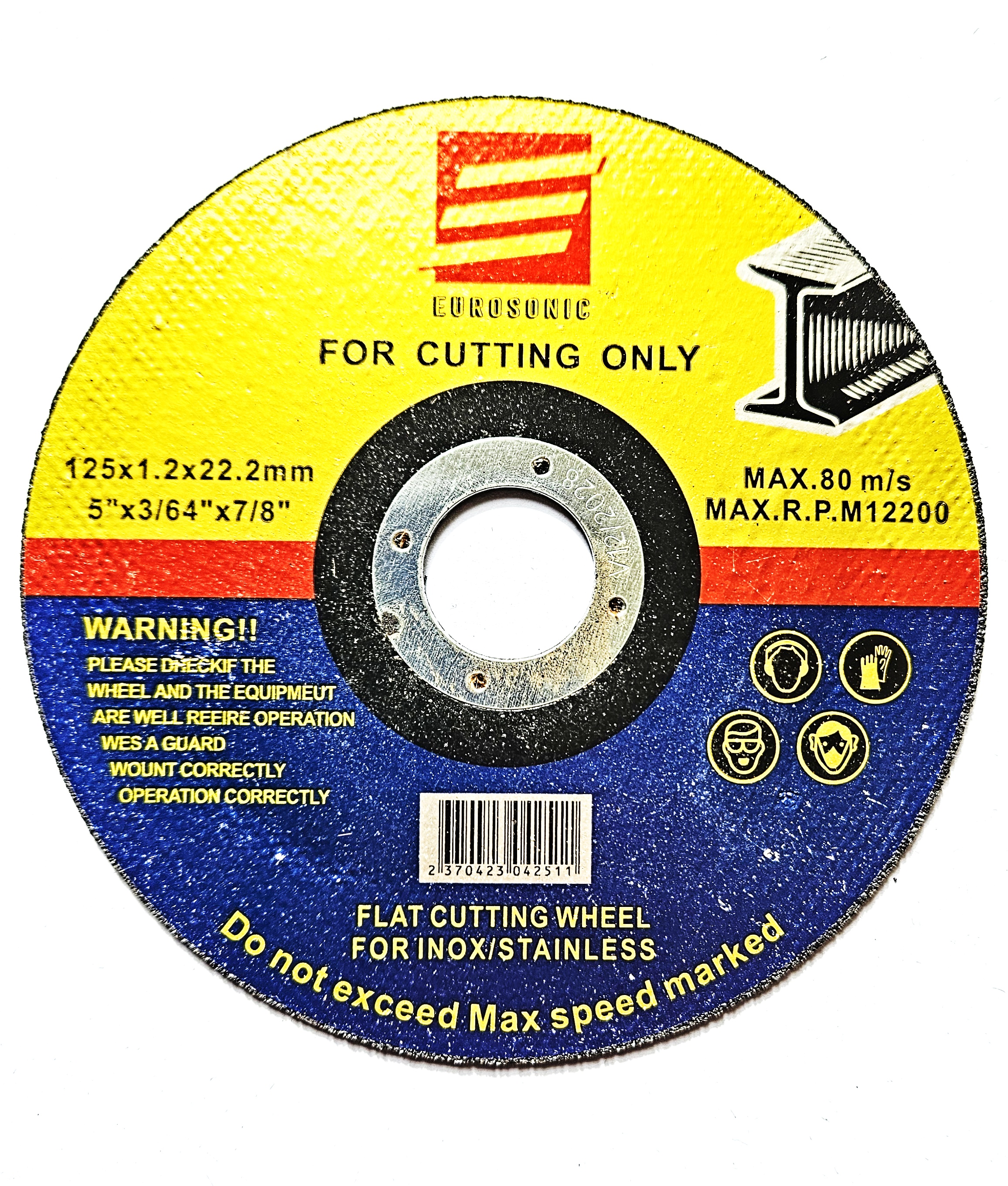 Eurosonic Řezný Kotouč na Kov, 125x1,2x22,2mm, 12200 ot/min, Pro Železo a Ocel