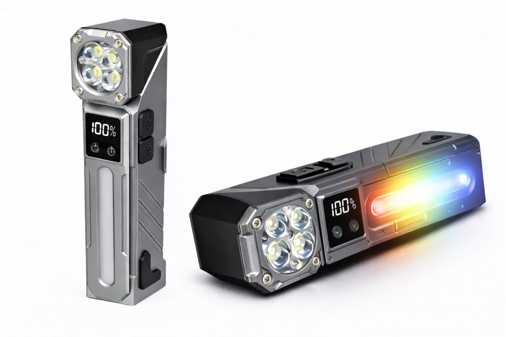 Nakida T-130 multifunkční LED svítilna, čelovka, 4x LED, USB-C, šedá