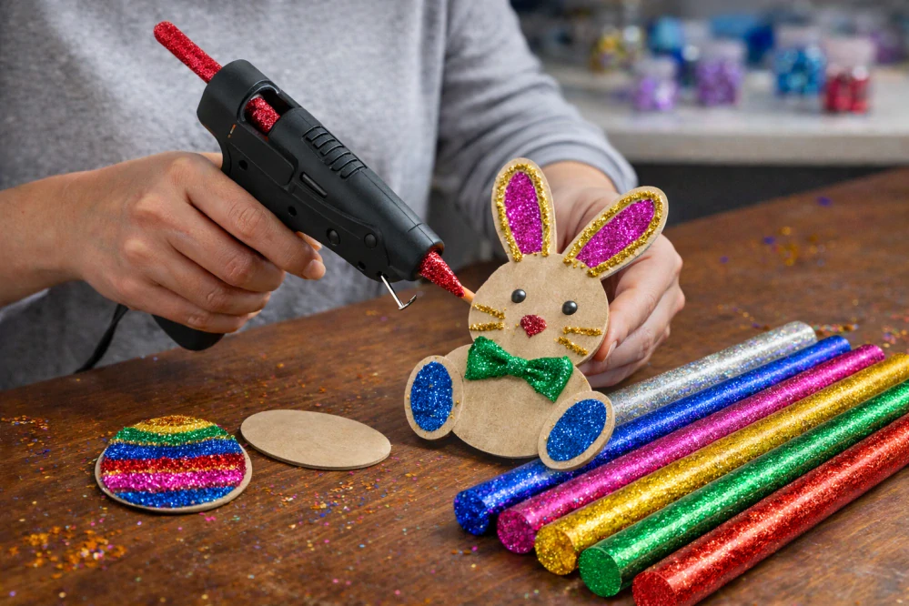 QiiM třpytivé tavné tyčinky do tavné pistole 11 mm 180 mm, mix barev s glitry 6 ks