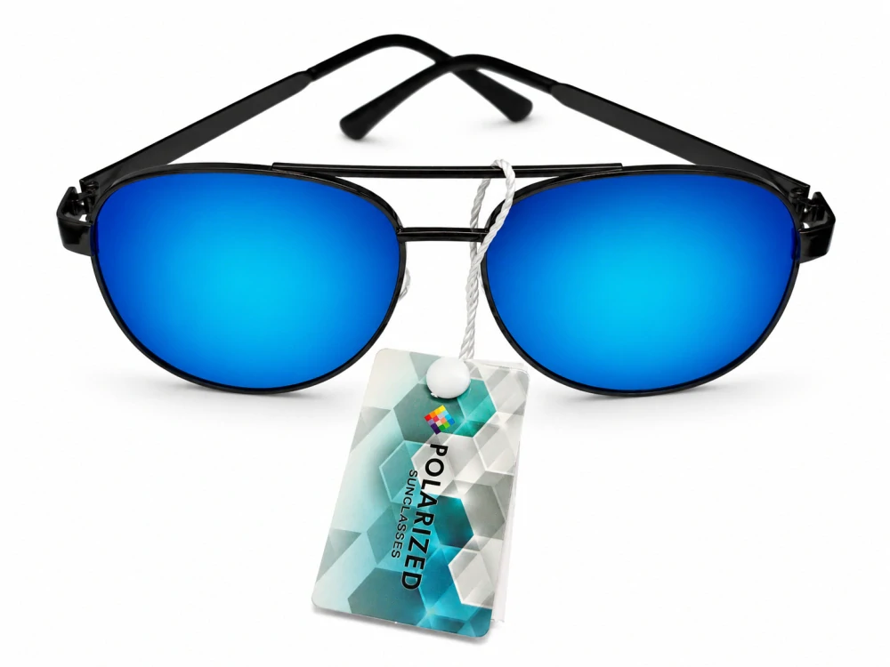Polarizační unisex sluneční brýle ZHglasses P6953 s modrým zrcadlovým efektem, šedá skla, kovový rámeček, UV400, Cat.3