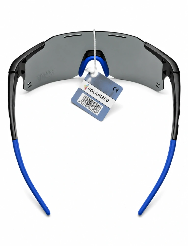 Sportovní polarizační unisex sluneční brýle ZHglasses 9351P s modro-fialovým zrcadlovým štítem, černý polorám, UV400, Cat.3