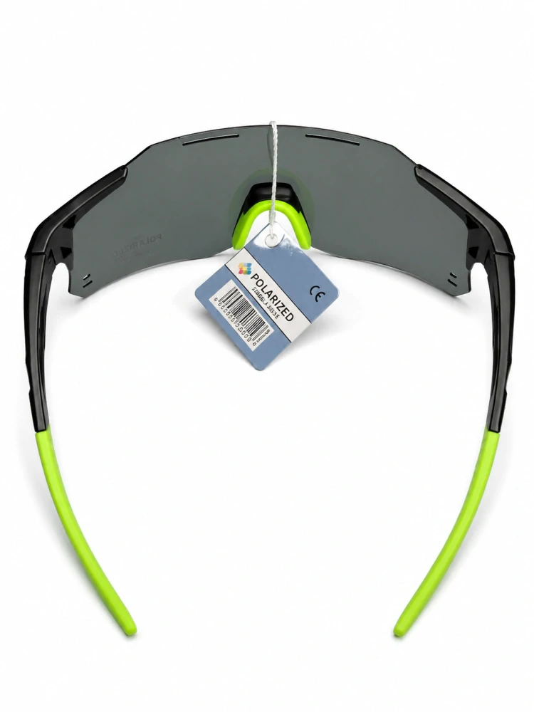 Sportovní polarizační unisex sluneční brýle ZHglasses 9351P se zeleno-modro-fialovým zrcadlovým štítem, černý polorám, UV400, Cat.3