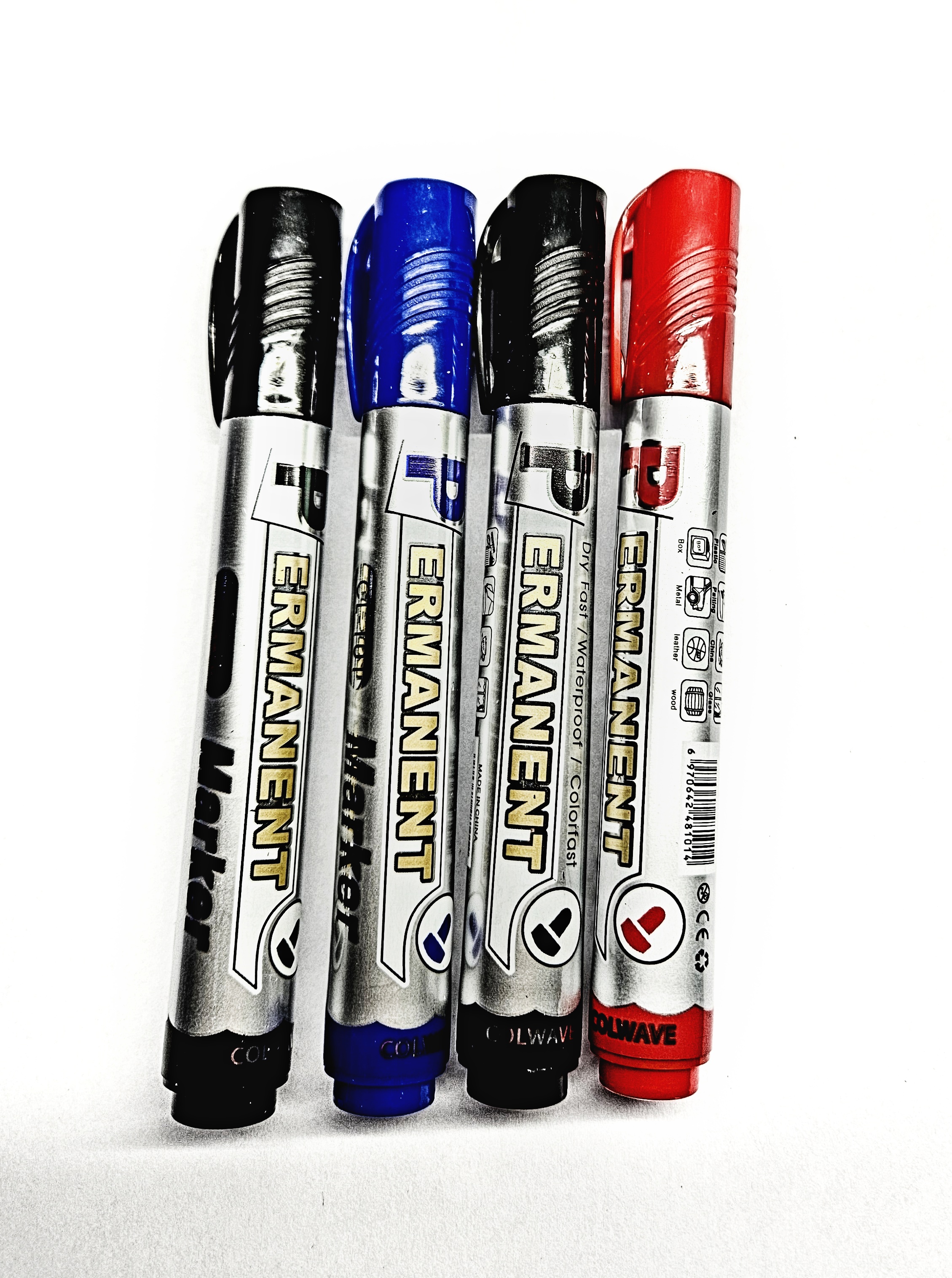 QiiM CL-101 Barevné Voděodolné Fixy, Sada 4 ks, Multipovrchové, Kulatý Hrot