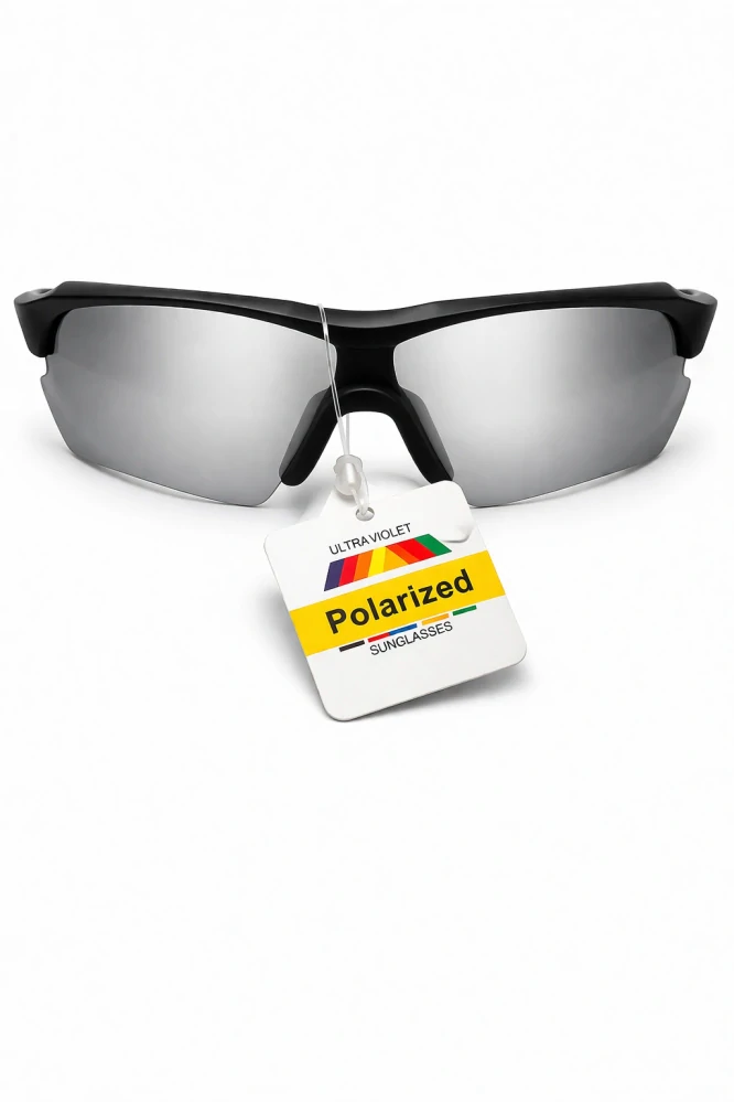 SURPASSGLASS TR2603P cyklistické polarizační sluneční brýle, černo-šedé, stříbrná zrcadlová skla, UV400, Cat.3, unisex