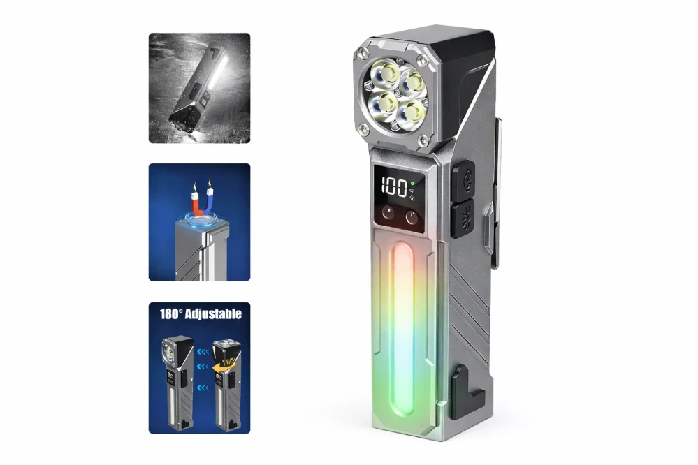 Nakida T-130 multifunkční LED svítilna, čelovka, 4x LED, USB-C, šedá