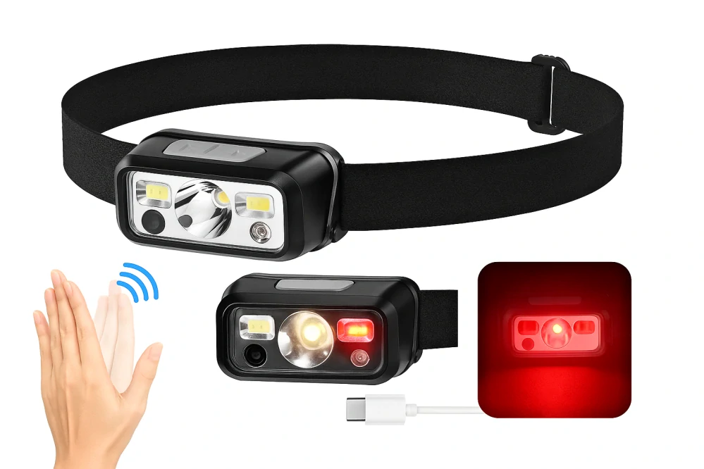 Nakida čelovka 06 Motion Sensor – dobíjecí LED čelovka s USB-C, červeným i bílým světlem, pro běh, turistiku a kempování